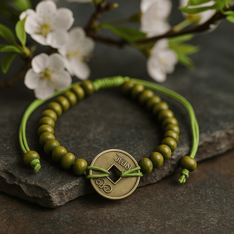Feng Shui Chinese Coin Bracelet - Lime Green - SHAMTAM.COM