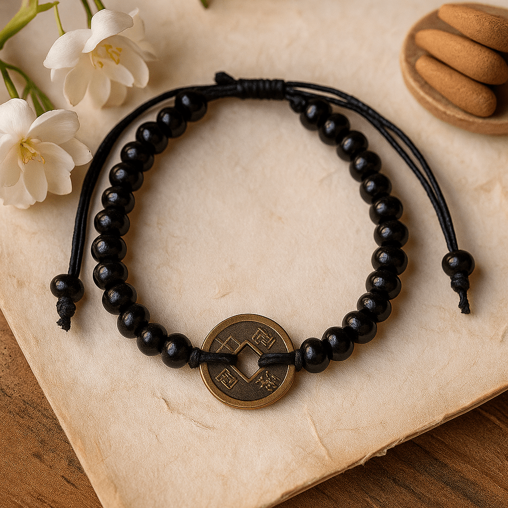 Feng Shui Good Luck Bracelet Black Chinese Coins - SHAMTAM.COM