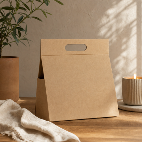 Flat Pack Gift Box - Lrg Hand Box (28 × 12.5 × 26 cm) - Brown Craft — styled in a warm, naturally lit interior