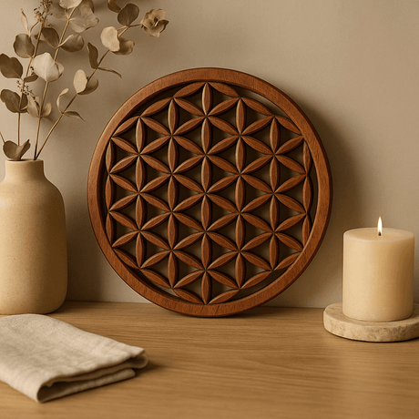 Flower of Life Round Wooden Wall Panel 40cm - SHAMTAM.COM
