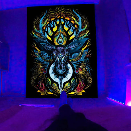 Fluorescent Psychedelic Deer Tapestry - SHAMTAM
