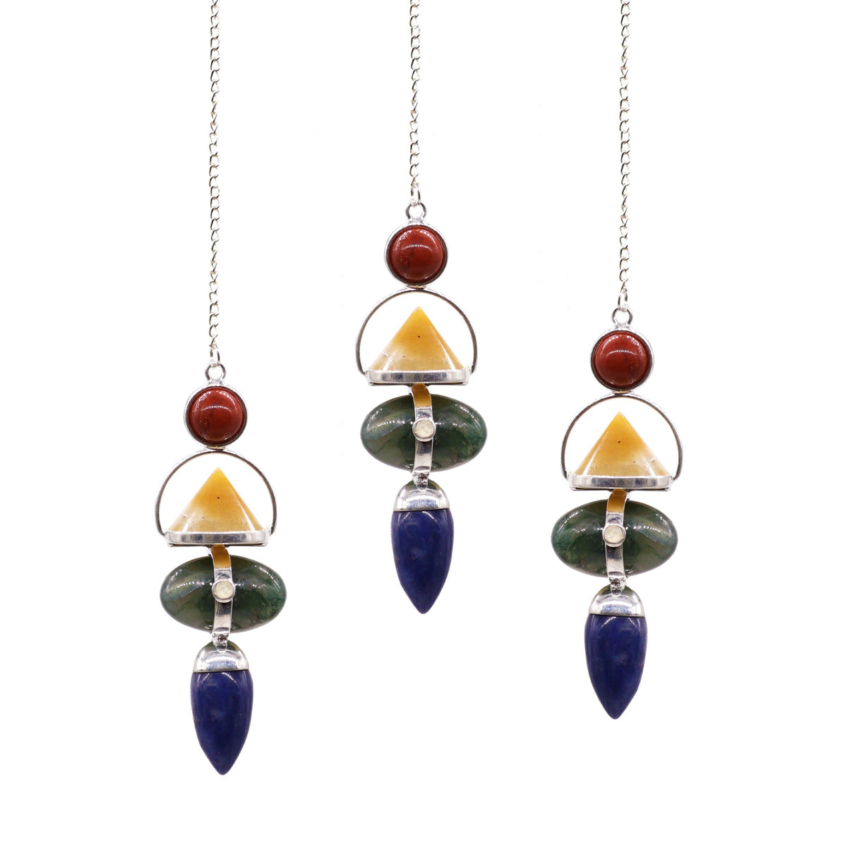 Four Elements Crystal Pendulum - Red Jasper, Yellow Adventurine, Moss Agate, Sodalite & Moonstone Gemstones - SHAMTAM.COM