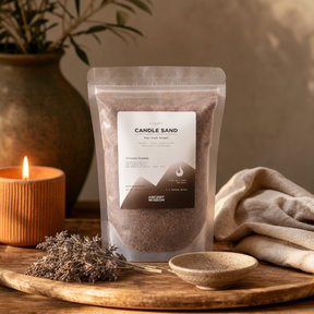 Fragranced Candle Sand - Mocha Brown - Crimson Crystal - 300g — styled in a warm, naturally lit interior