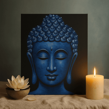 Framed Buddha Canvas Wall Art, Blue Brocade
