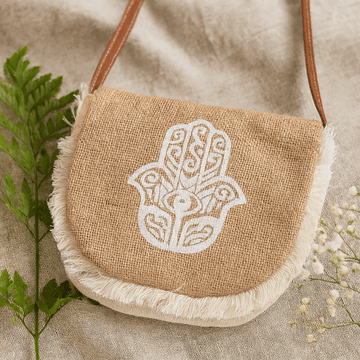 Taška s třásněmi, potisk Hamsa