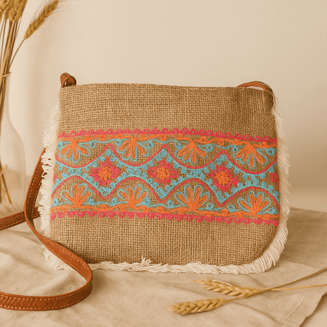 Fringe Jute Bag Embroidered - SHAMTAM.COM