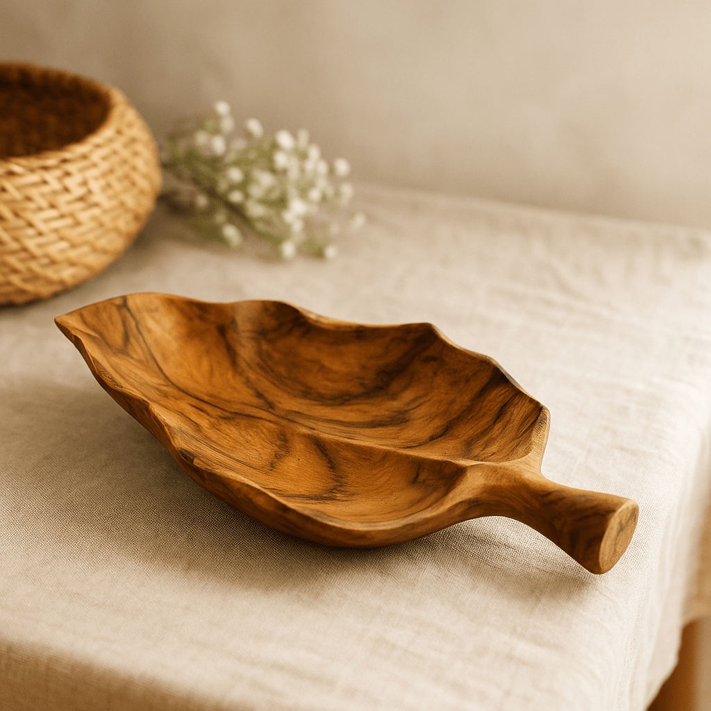 Fruit Bowl Large Teakwood Leaf Shaped 40x24x5cm - SHAMTAM.COM