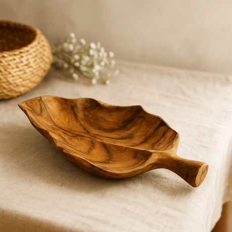 Fruit Bowl Large Teakwood Leaf Shaped 40x24x5cm - SHAMTAM.COM