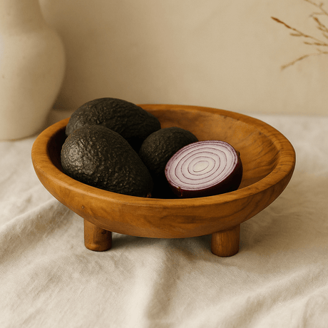 Fruit Bowl Teak Wood Footed 30x23x10 cm - SHAMTAM.COM
