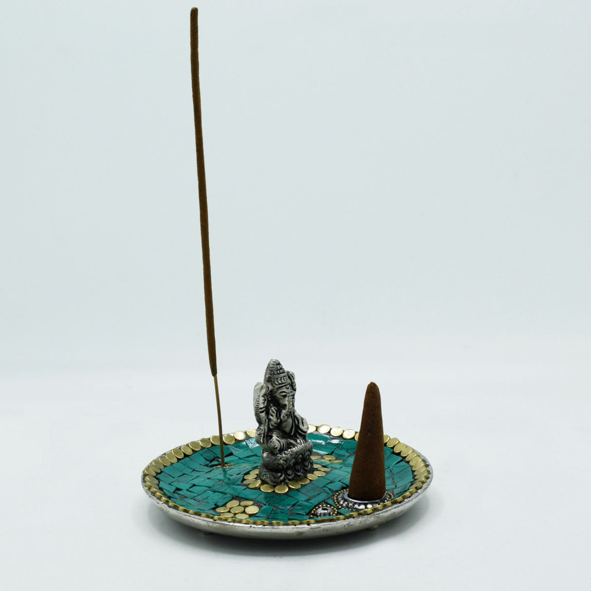 Ganesh Plate Tibetan Decor Cone & Stick Holder - SHAMTAM.COM