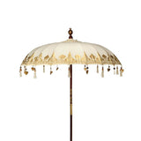 Handcrafted Bali Patio Parasol with Gold Leaf Patterns - 2m Canvas Umbrella for Elegant Outdoor Decor (UK Mainland Shipping Only) - SHAMTAM.COM