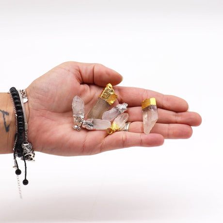 Gemstone Clear Quartz Gold & Silver Plated Pendants (6 assorted) (6 pcs) - SHAMTAM.COM
