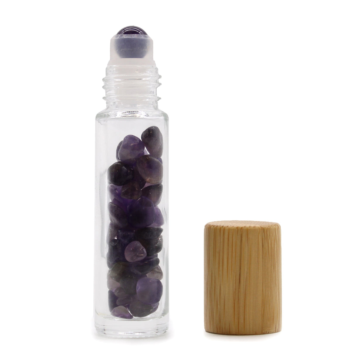 Crystal Oil Roller - Amethyst - Wooden Cap - SHAMTAM.COM