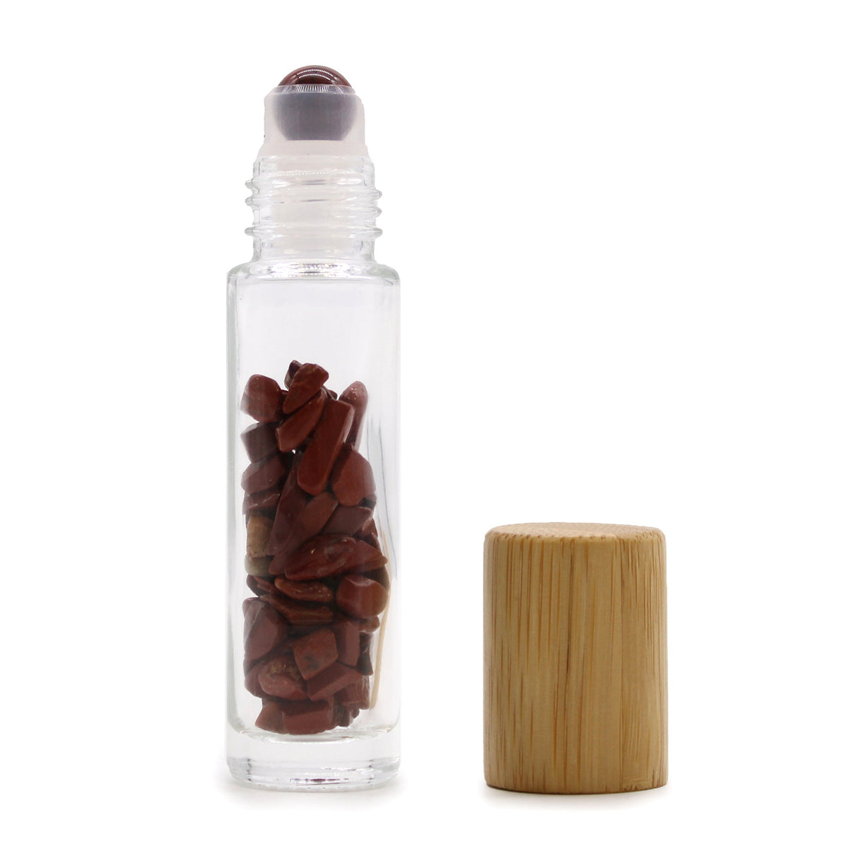 Crystal Oil Roller - Red Jasper Gemstone Essential Oil Roll On Bottle Wooden Cap - SHAMTAM.COM