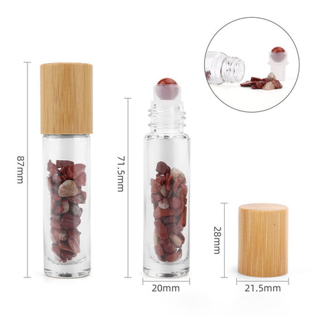 Crystal Oil Roller - Red Jasper Gemstone Essential Oil Roll On Bottle Wooden Cap - SHAMTAM.COM