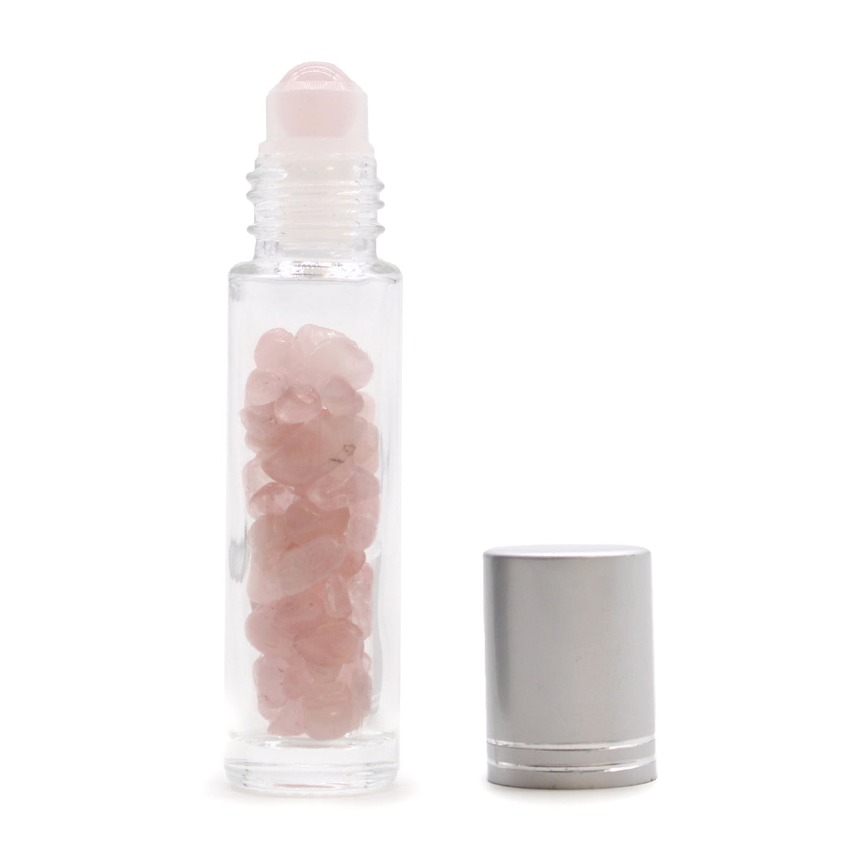 Crystal Oil Roller - Rose Quartz - Silver Cap - SHAMTAM.COM