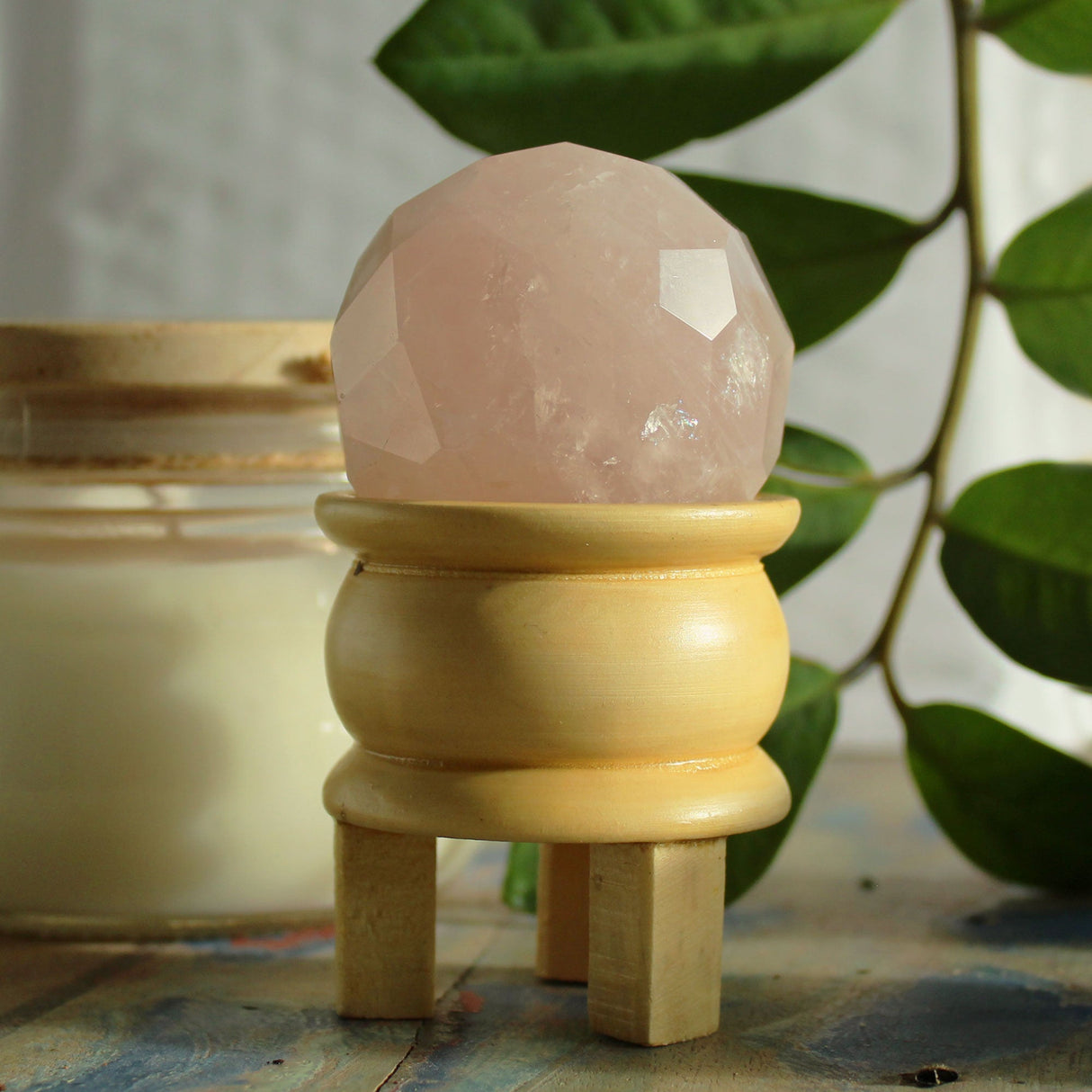 Rose Quartz Sphere Crystal Gemstone Faceted Healing Ball & Stand - SHAMTAM.COM