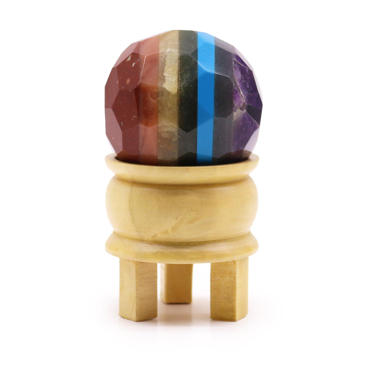 Seven Chakra Sphere Crystal Gemstone Faceted Healing Ball & Stand - SHAMTAM.COM