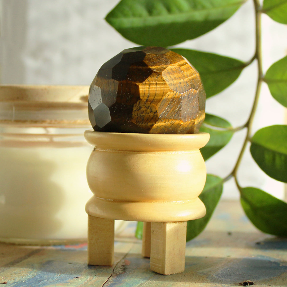 Tiger's Eye Sphere Crystal Gemstone Faceted Healing Ball & Stand - SHAMTAM.COM