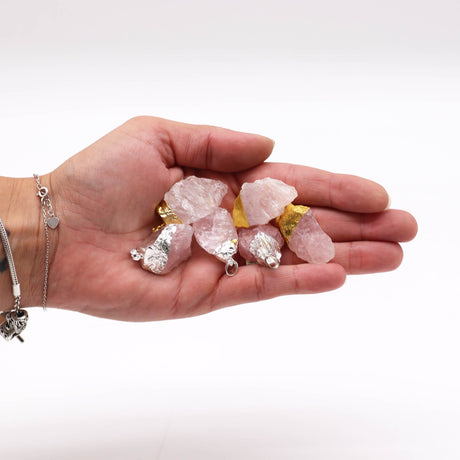 Gemstone Rose Quartz Gold & Silver Plated Pendants (6 assorted) (6 pcs) - SHAMTAM.COM