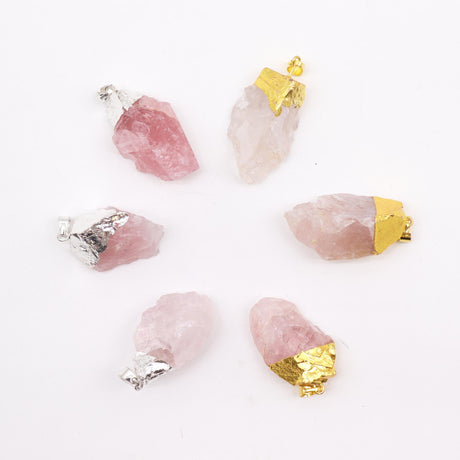 Gemstone Rose Quartz Gold & Silver Plated Pendants (6 assorted) (6 pcs) - SHAMTAM.COM