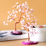 Crystal Tree - Rose Quartz on Pink Agate Base 35 gemstones - SHAMTAM.COM