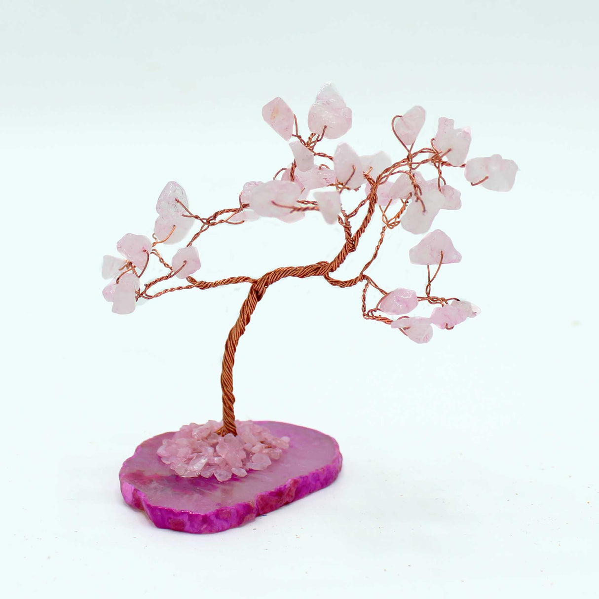 Crystal Tree - Rose Quartz on Pink Agate Base 35 gemstones - SHAMTAM.COM