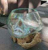 Glass Bowl on Wood Molten Glass - SHAMTAM.COM