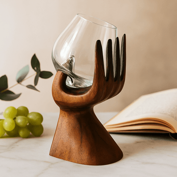 Glass Bowl with Carved Hand Wooden Stand