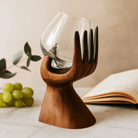 Glass Bowl with Carved Hand Wooden Stand - SHAMTAM.COM