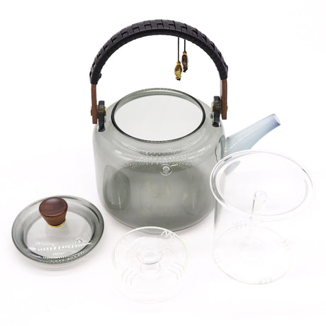 Glass Infuser Teapot - With Steamer System Charcoal - 1000ml - SHAMTAM.COM