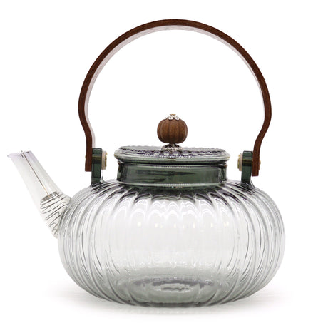 Glass Infuser Teapot - Charcoal Ribbed Pearl - 950ml - SHAMTAM.COM