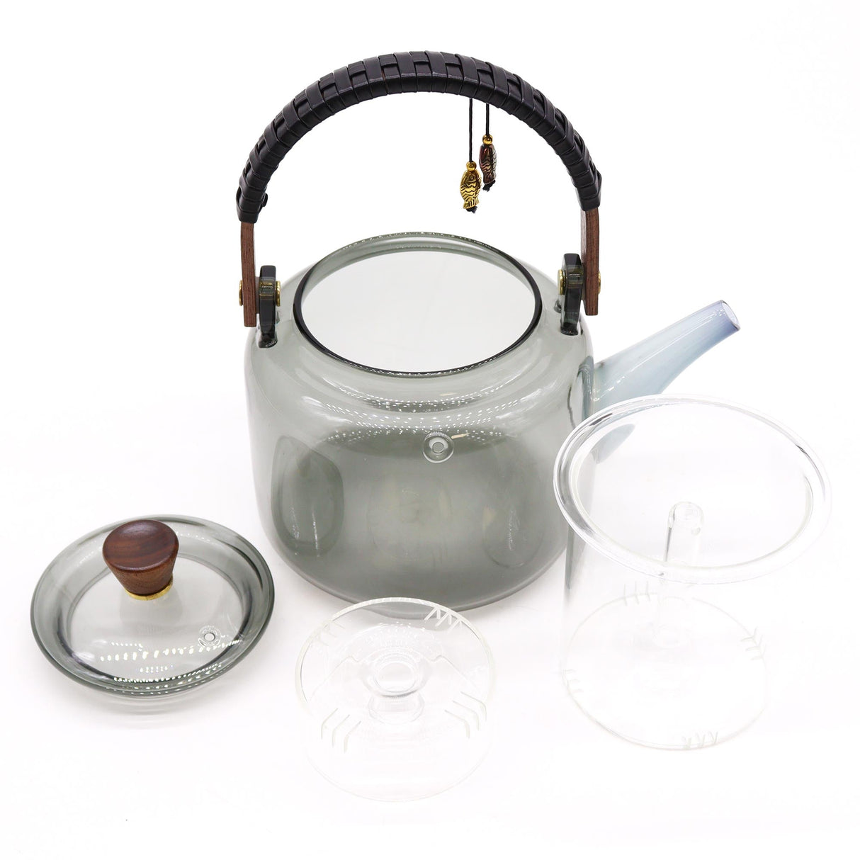 Glass Infuser Teapot - With Steamer System Charcoal - 1000ml - SHAMTAM.COM