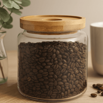 Glass Jar 500ml Bamboo 10cm