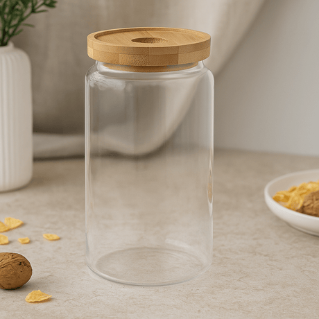 Glass Storage Jar With Bamboo Lid, 1500ml - SHAMTAM.COM