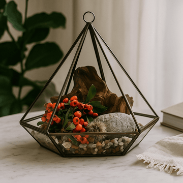 Glas terrarium – stor diamantformet
