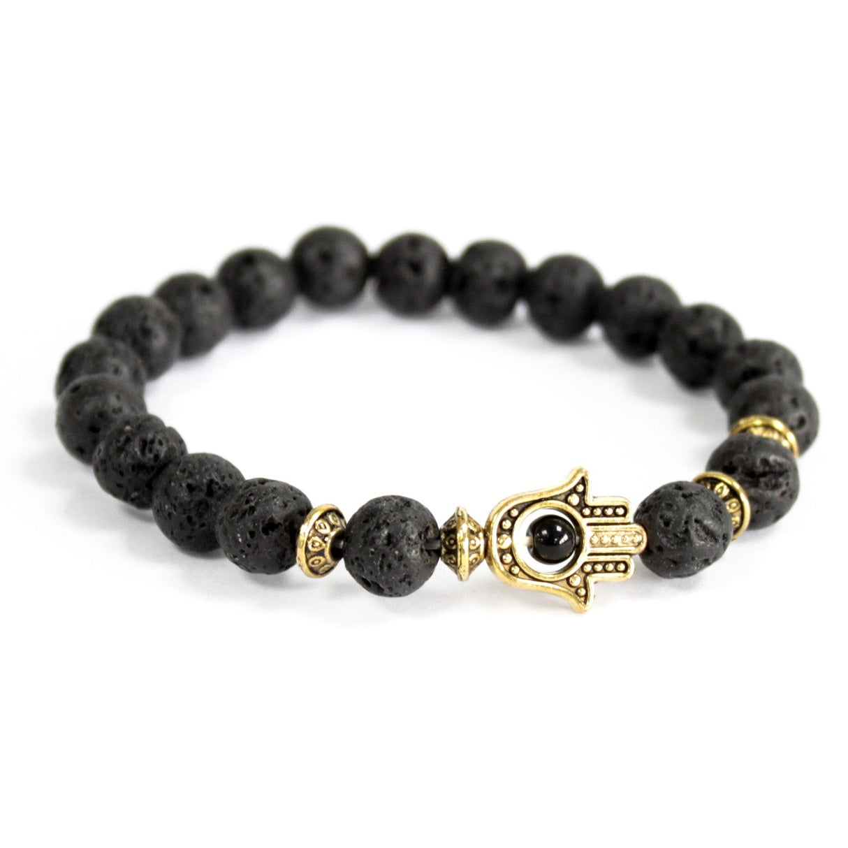 Lava Stone Bracelet Gold Hamsa Crystal Gemstone - SHAMTAM.COM