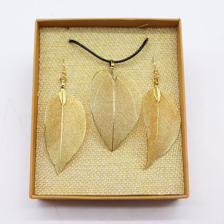 Necklace & Earring Set - Bravery Leaf - Gold - SHAMTAM.COM
