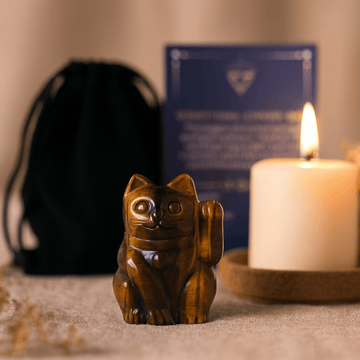 Guld Tigerøje Held og Lykke Kat Figur 50x35x25mm