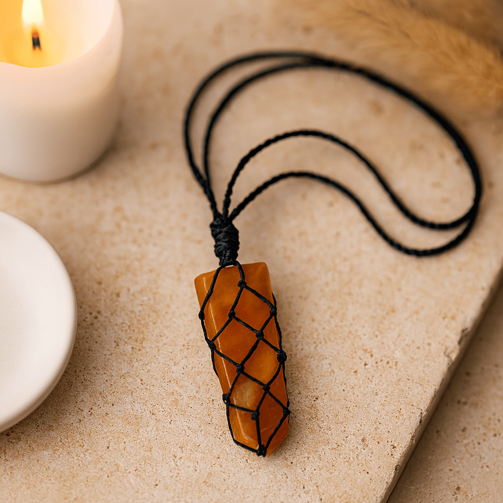 Golden Quartz Flat Point Pendant With Adjustable Cord - SHAMTAM.COM