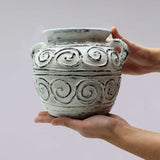 Boho Pot With Handles Greek Clay Plant - Cream 15cm - SHAMTAM.COM