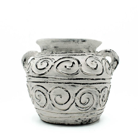 Boho Pot With Handles Greek Clay Plant - Cream 15cm - SHAMTAM.COM