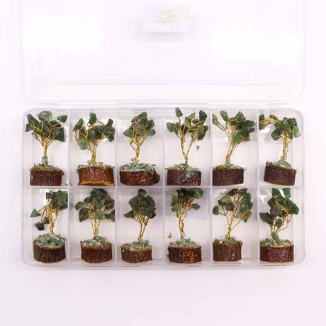 Green Aventurine Tree On Wood Base - 15 Gemstones - SHAMTAM.COM