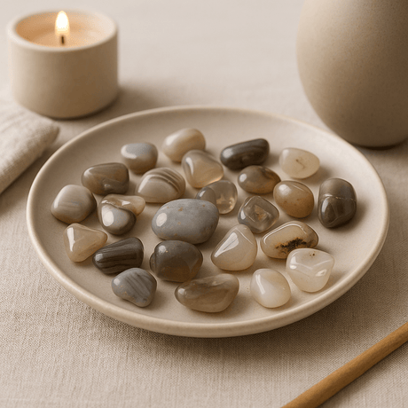 Grey Agate Tumbled Stones Botswana 24 Pieces - SHAMTAM.COM