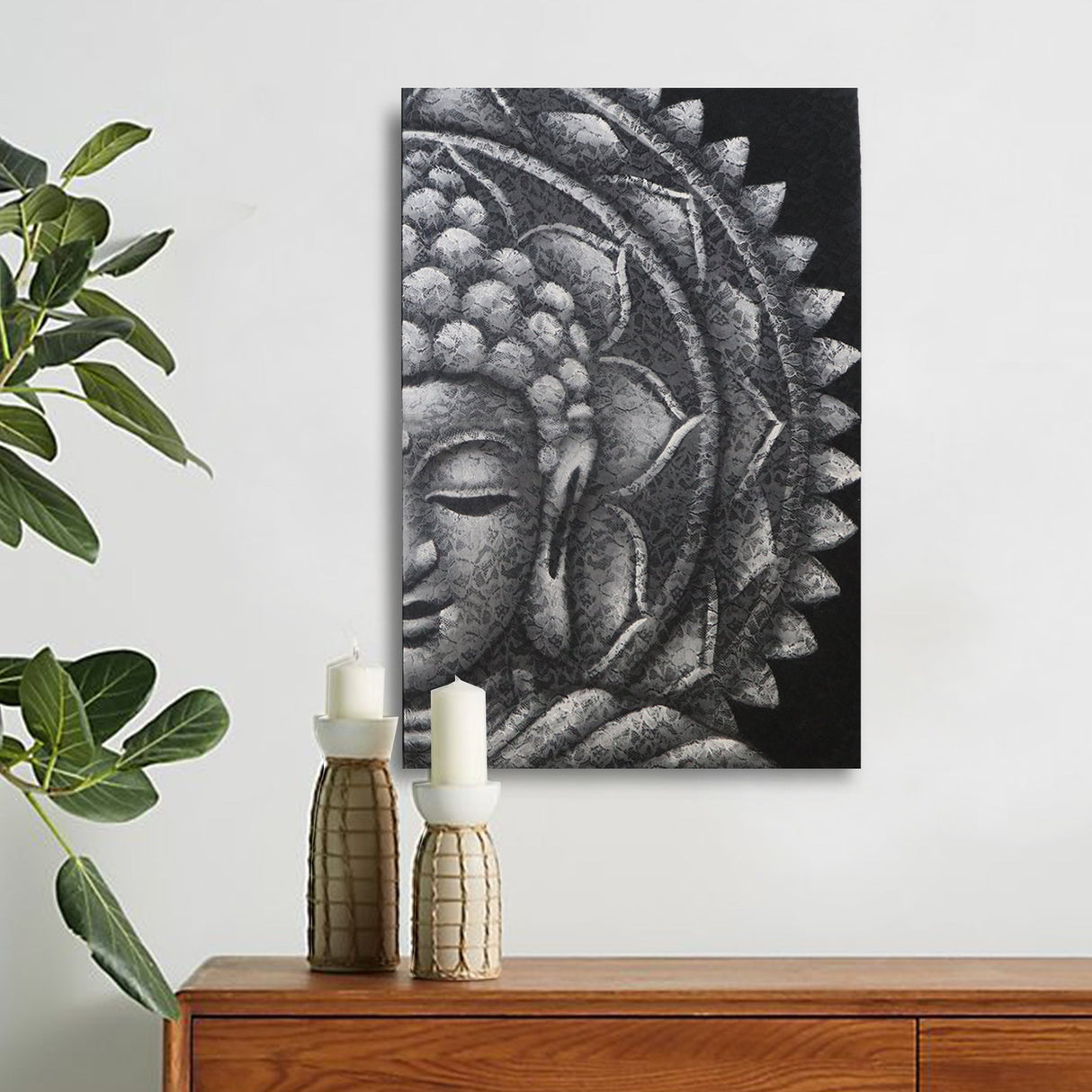 Grey Half Buddha Mandala 60x80cm - SHAMTAM.COM