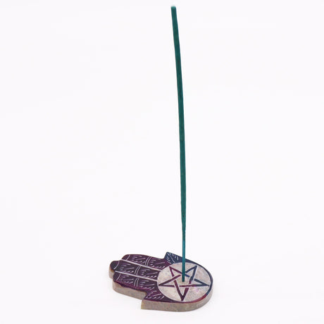 Soapstone Hamsa Incense Burner with Pentagon Design for Protection & Balance - SHAMTAM.COM