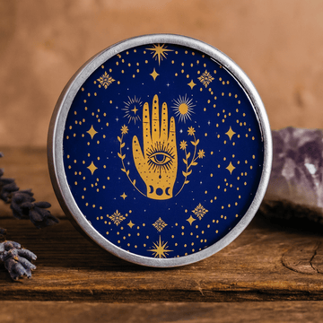 Piatto rituale Hamsa smaltato blu notte con tre piedini