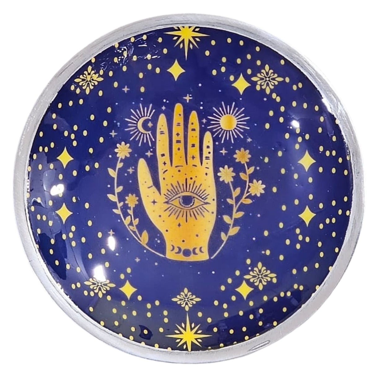 Hamsa Offering Plate Midnight Blue Enameled Three - Legged - SHAMTAM.COM