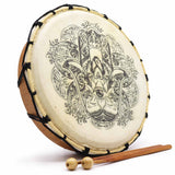 Shaman Drum Hamsa with Two Sticks - 30cm - SHAMTAM.COM