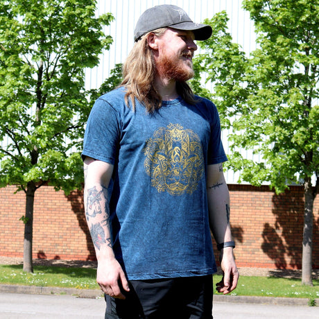 XLarge Stone Washed T-Shirt - Hamsa - Blue - SHAMTAM.COM